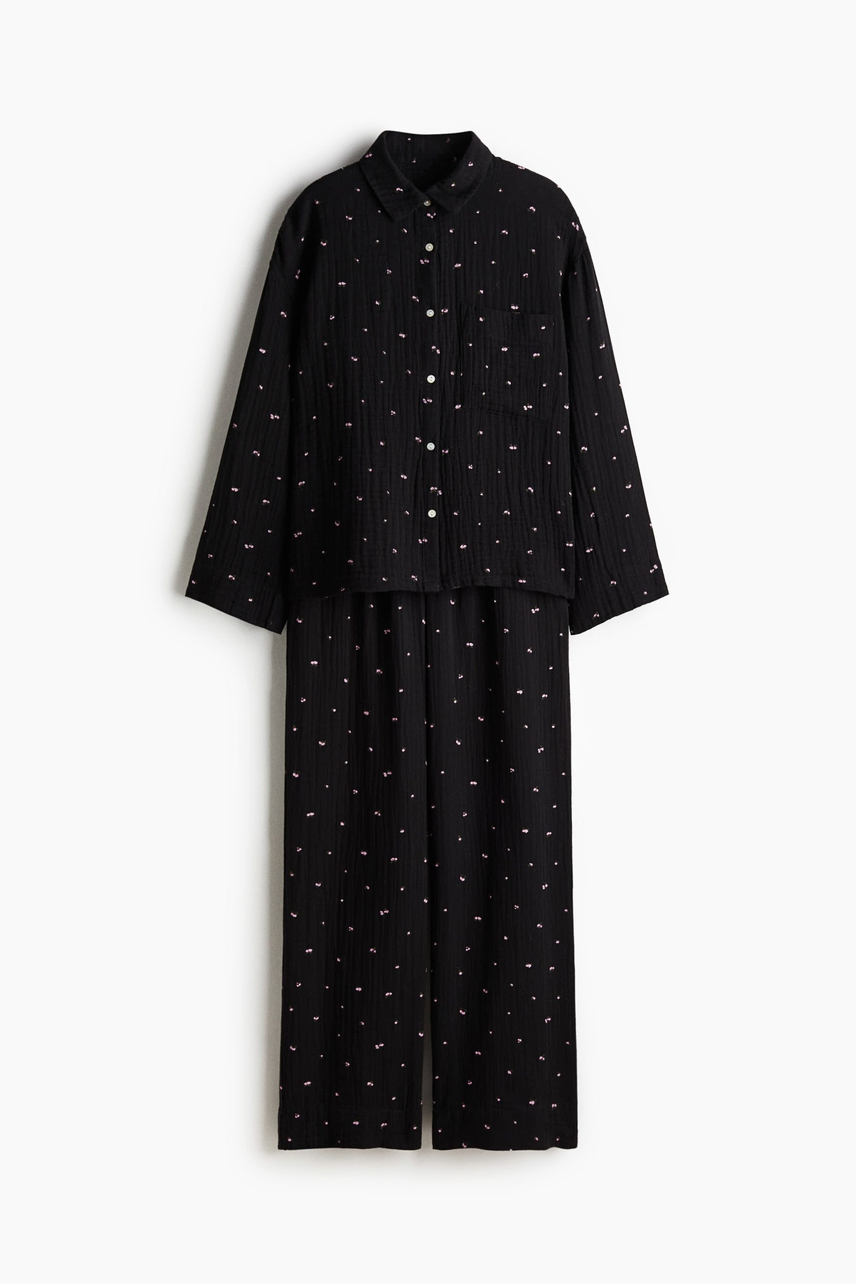 hm-pizama-119ypr-1.jpg Piżama z bawełnianego muślinu Kremowy/Kwiaty ONA | H&M PL - obrazek 1