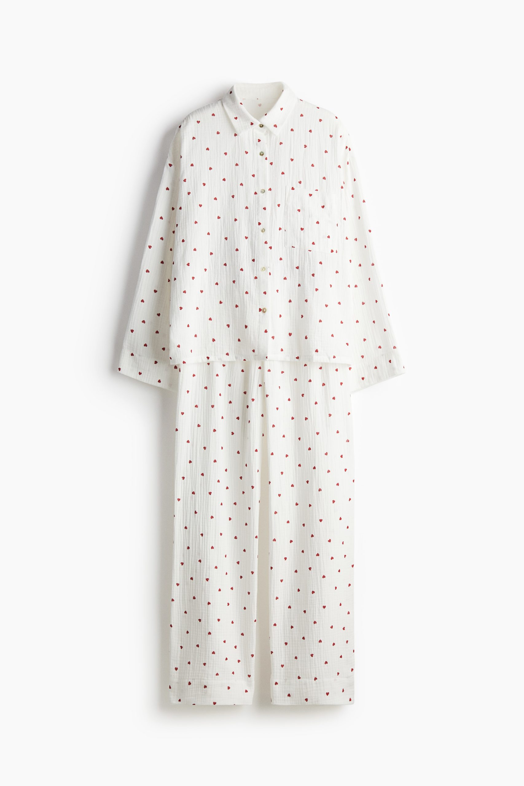 hm-pizamy-234mkl.jpg Piżama z bawełnianego muślinu Biały/Serca ONA | H&M PL - obrazek 1
