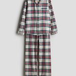 Piżama z bawełnianej flaneli Biały/Krata Dziecko | H&M PL