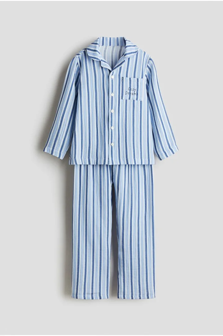 hm-pizamy-737fka.webp H&M H & M Piżama z bawełnianego muślinu w nadruki Niebieski/Paski Lamoda.pl - obrazek 1