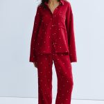 Piżama z bawełnianego muślinu Ciemnoczerwony/Serca ONA | H&M PL