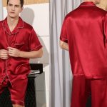 Zestaw: Jedwabna Piżama Męska Spodenki i Koszula Jedwabna Wzór: Red Wine Short