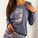 Piżama damska jagoda Kwiatuszki długi rękawek i długie spodnie Plus Size muzzy