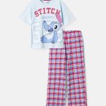 Piżama dziewczęca kratka Stitch 100% bawełna Tylko w Pepco