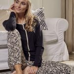 Gujana Piżama Damska długi rękaw, długie spodnie Italian Fashion czarny/druk