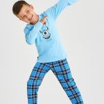 3499, 3500 Joel Piżama chłopięca Taro niebieska – bawełna, nadruk, spodnie w kratkę (123937) Rafjolka.pl