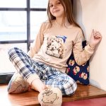 594/187 592/187 Piżama dziewczęca Cornette Bears | Bawełna, nadruk, długie spodnie w kratkę