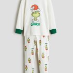 Piżama z bawełnianego dżerseju z nadrukiem Biały/Grinch Dziecko | H&M PL