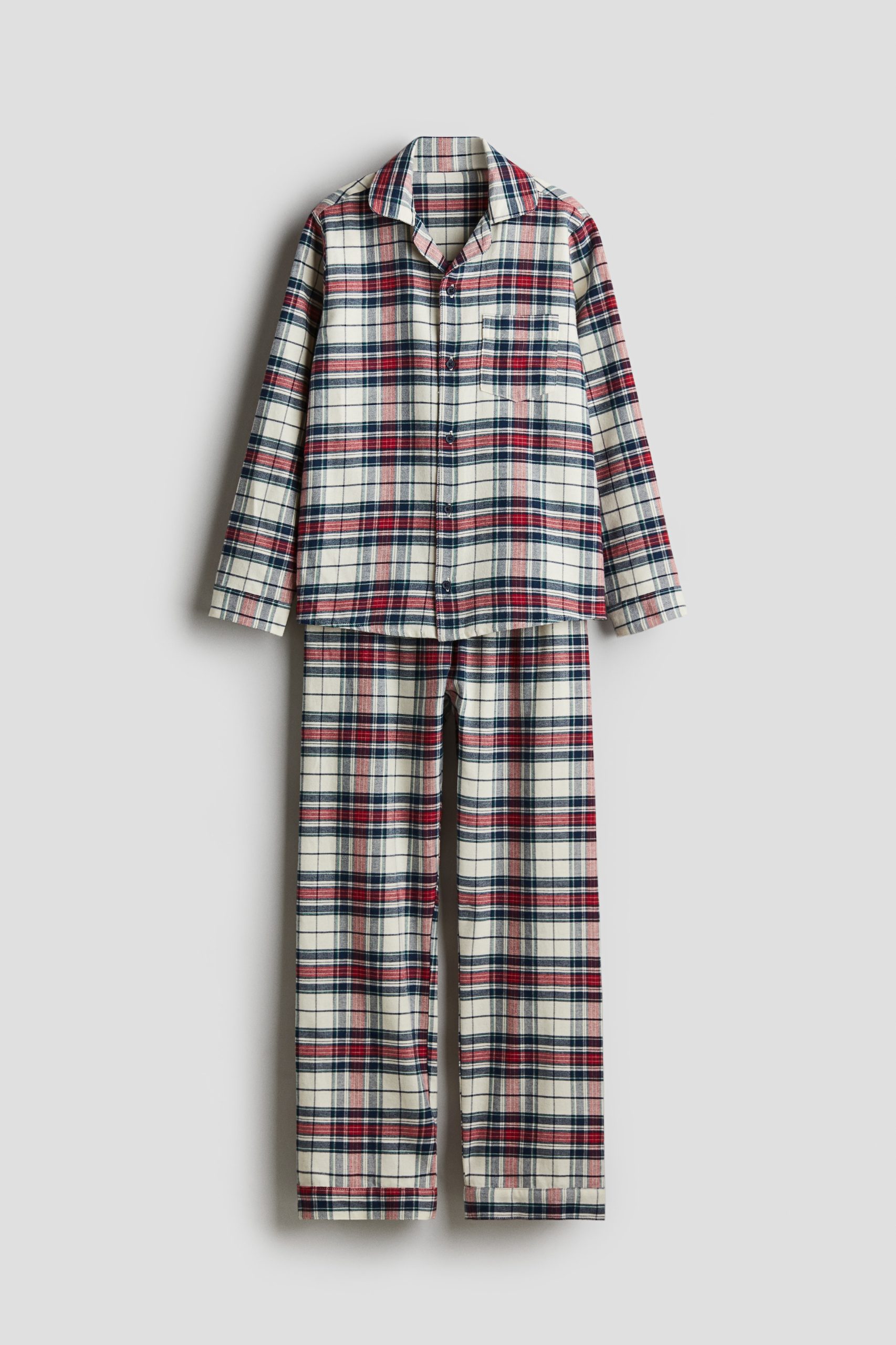 pizama-hm-013tkn.jpg Piżama z bawełnianej flaneli Biały/Krata Dziecko | H&M PL - obrazek 1