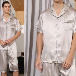 Zestaw: Jedwabna Piżama Męska Spodenki i Koszula Jedwabna Wzór: Light Grey Short
