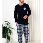 Bawełniana męska piżama czarno biała w kratę na zimę M L XL 2XL