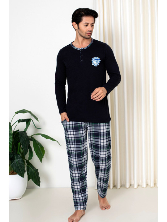 pizama-meska-bawelniana-418frw.jpg Bawełniana męska piżama czarno biała w kratę na zimę M L XL 2XL - obrazek 1