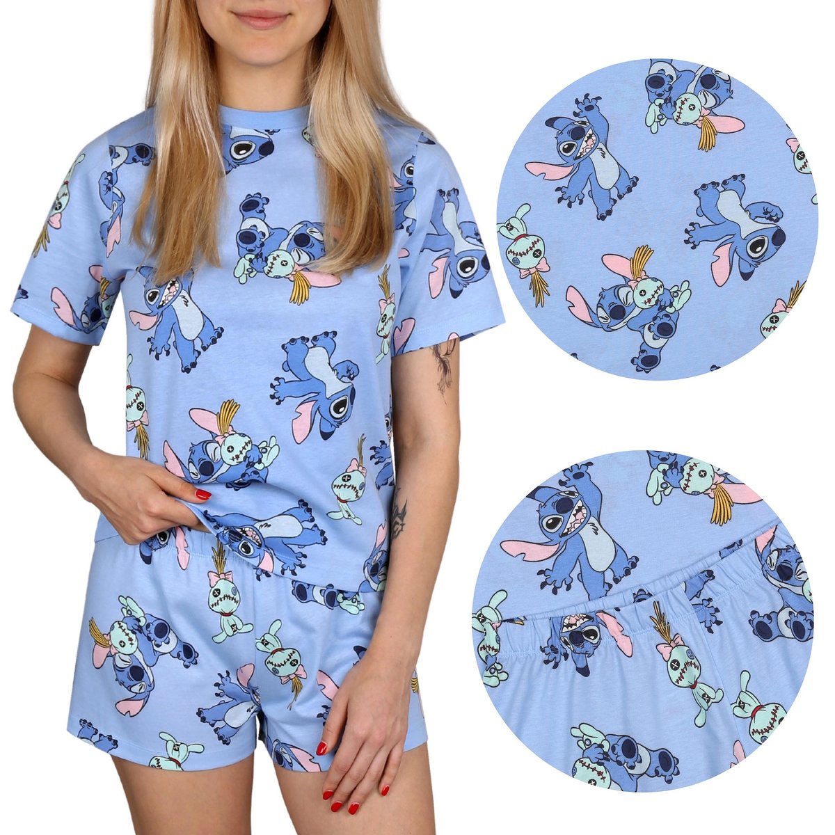 pizama-stich-806bnx-1.jpg Stitch Disney Niebieska piżama na krótki rękaw, letnia, bawełniana piżama damska L Disney | Moda Sklep EMPIK.COM - obrazek 1