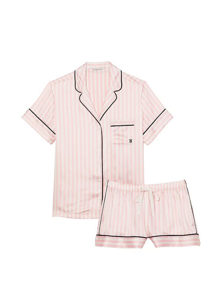 pizama-vs-075kae-1.jpg Victoria's Secret Satynowa piżama z krótkim rękawem Iconic Stripe Victoria's Secret PL - obrazek 1