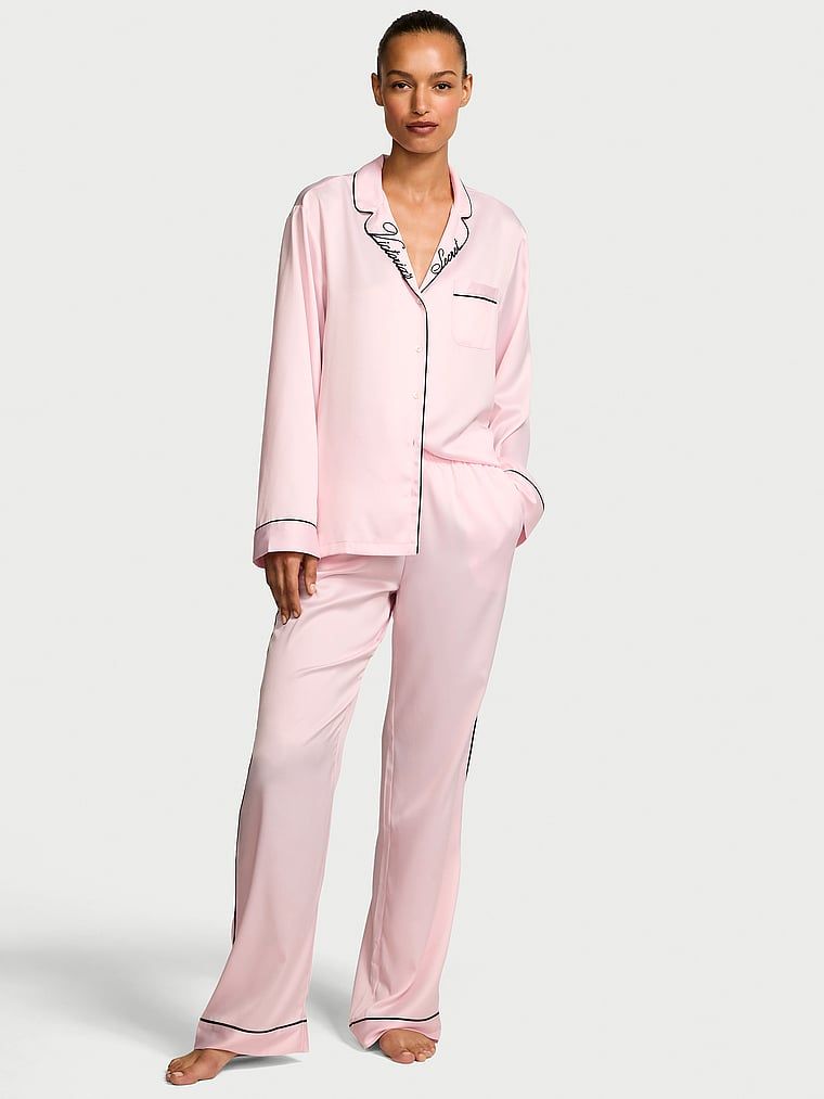 pizama-vs-425qif-1.jpg Victoria's Secret Piżama satynowa błyszcząca z szortami Glazed Satin Angel Pink W Collar Embroidery Victoria's Secret PL - obrazek 1