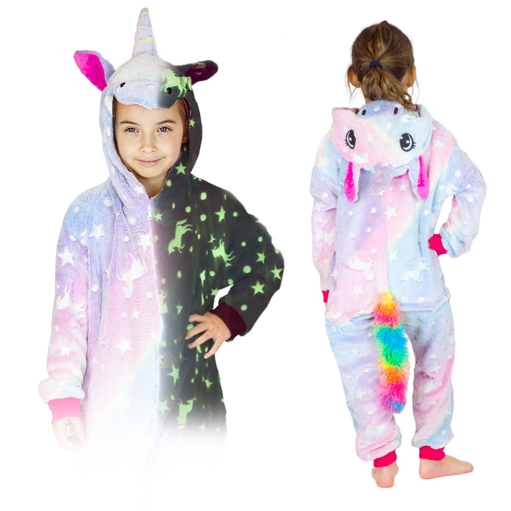 pizamy-dla-dzieci-144plr.jpg Tęczowy jednorożec świecący Kigurumi Onesie dla dzieci - obrazek 1