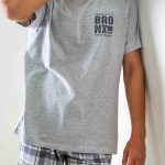 Piżama męska szary melange BRONX krótki rękaw i szorty Muzzy